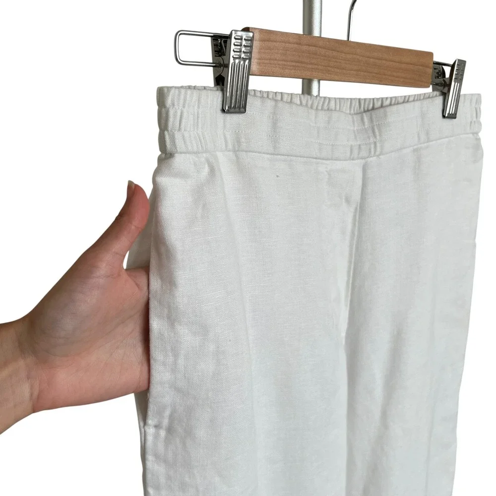 COS White 100% Linen Wide Leg Elastic Pull On Pants 2 Coastal Beach Minimalist